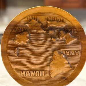 Vintage Royal Hawaiian Iolani Woods 8” Hawaii Wood Decor Map